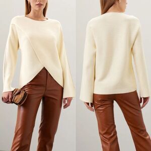 LOVE WHIT Crisscross Sweater Women XS Ivory Side Stripe Pullover Boat Neck